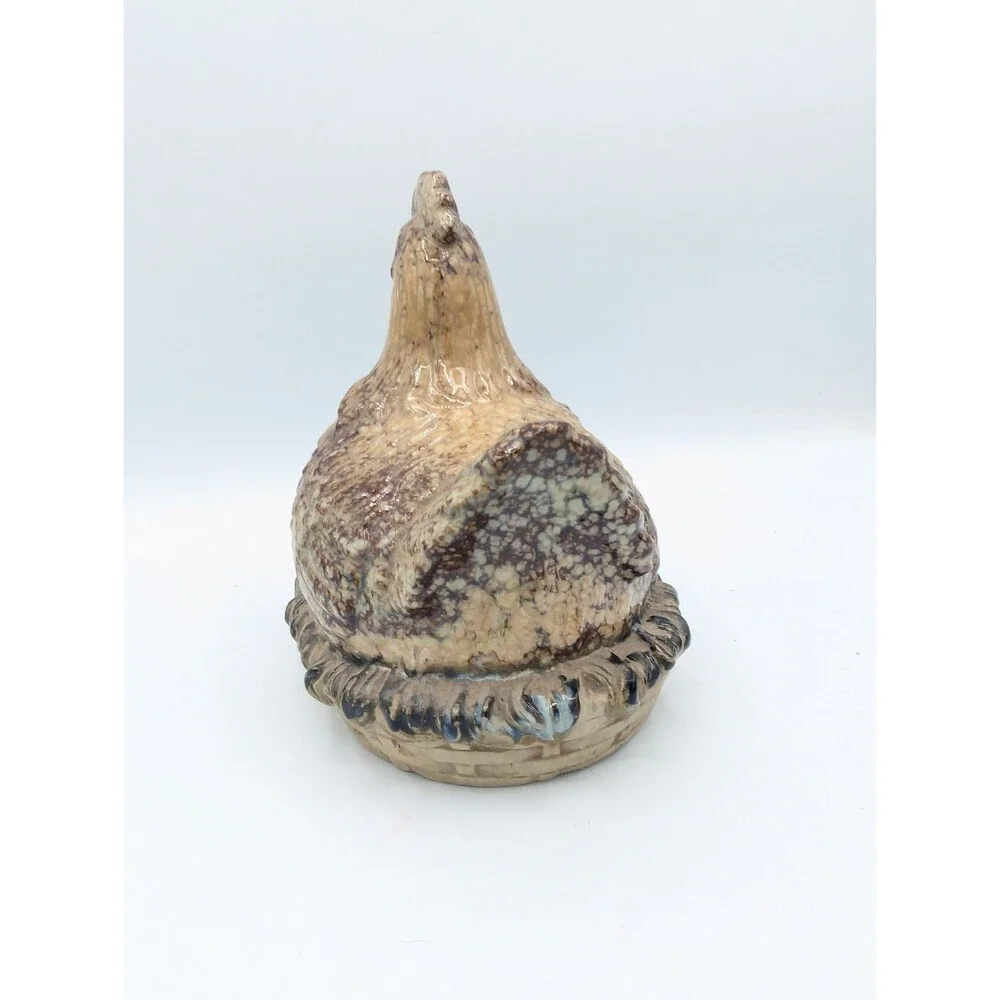 Vintage Stoneware Hen Hen on Nest Birdhouse Ceramic Speckled Glaze Cottagecore